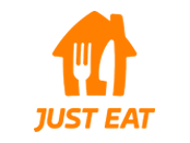 Orange Just Eat logo on white background.