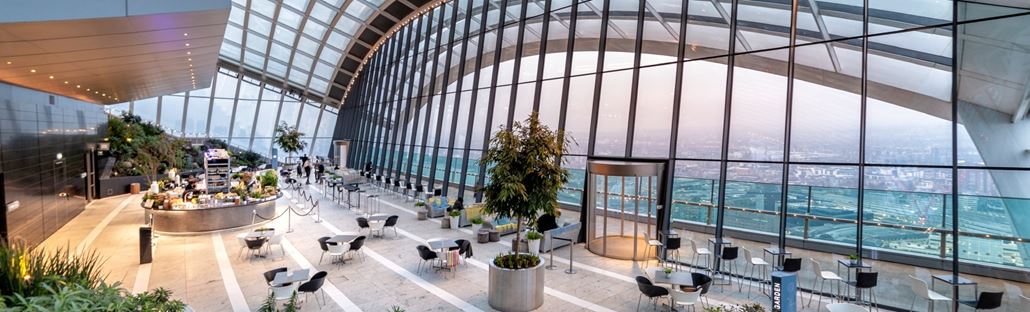 Panoramic shot of Sky Garden at sunrise.