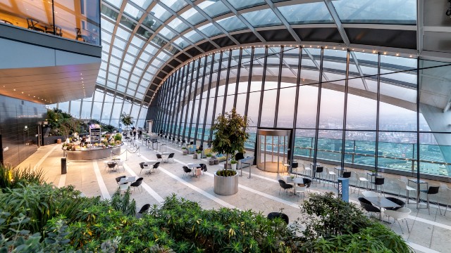 Panoramic shot of Sky Garden at sunrise.