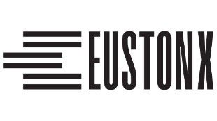 A company logo made of three sections of horizontal lines and text that reads EUSTONX in black font on a white background.