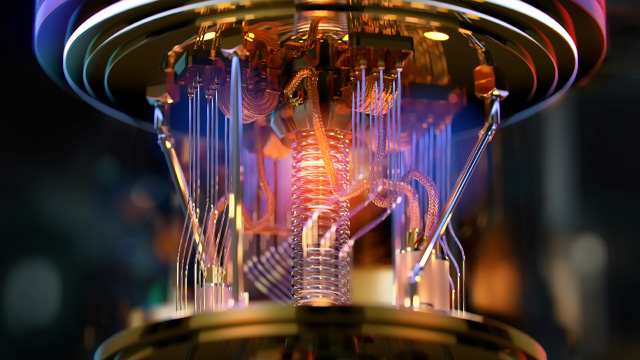 A close up view of a quantum computer unit.