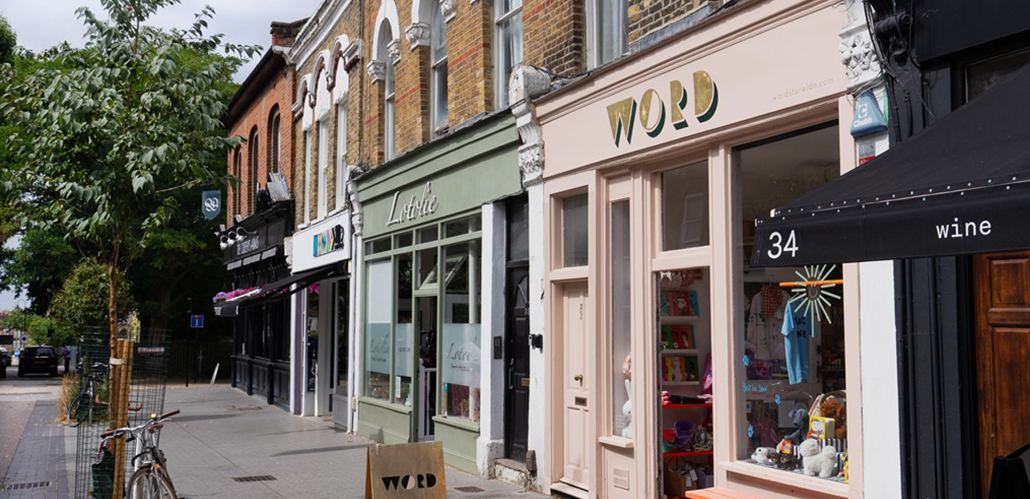 A row of shops in London