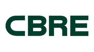 A text logo that reads CBRE in green font against a white background.