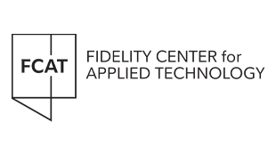 A black square geometric logo with the words FCAT at the centre, next to text that reads Fidelity Centre of Applied Technology in black font on a white background.