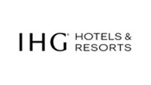 A black text logo that reads IHG Hotels & Resorts on a white background.