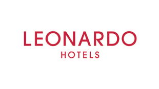 A text logo that reads Leonardo Hotels in red font against a white background.