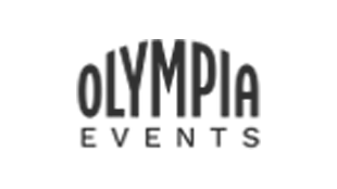 A text logo that reads Olympia Events in black font against a white background. The word Olympia is styled to form an arch shape at the top.