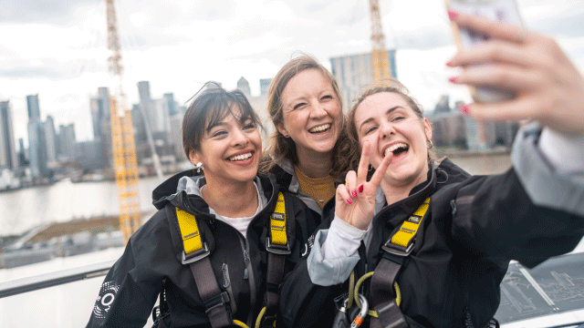 Friends pose for selfie at Up at The O2